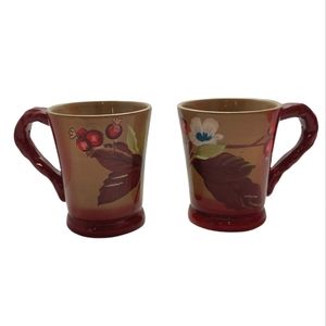 Tracy The Henna Collection Mugs Coffee Tea Brown Floral Set of 2